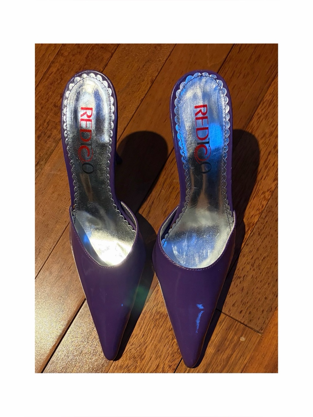 Red Too Purple Pointed Patent Leather Mule Heels